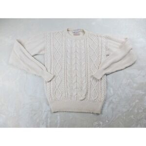VINTAGE Lord Jeff Sweater Mens Medium White Knit Pullover Cotton Casual‎ USA*